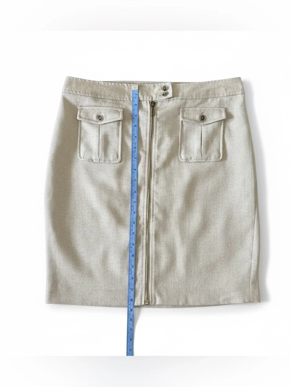 The Limited Beige‎ Midi Pencil Skirt with Front Zip & Patch Pockets Size 14